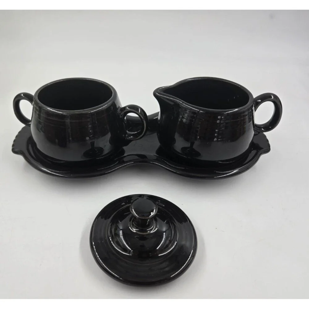 Fiesta Black Cream & Sugar Set Lid Tray Ceramic Fiestaware 4 Pieces